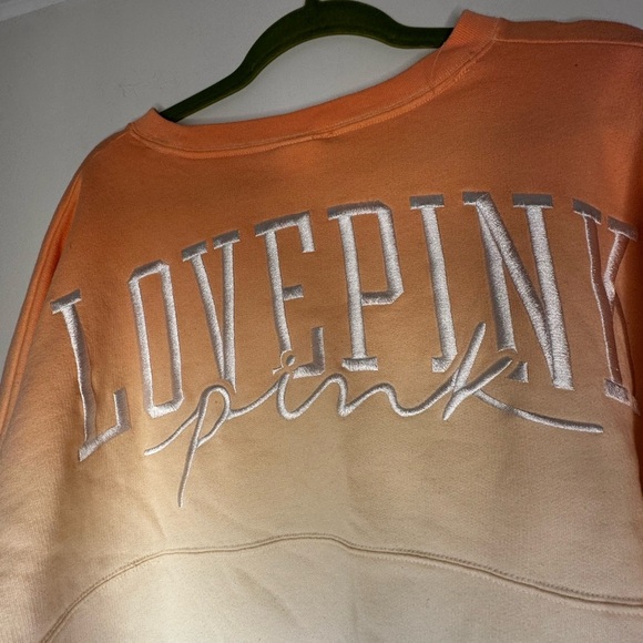 Victorias Secret Pink Varsity Crew Pullover. Ombré Orange/White. Love Pink. LG. - Picture 7 of 12